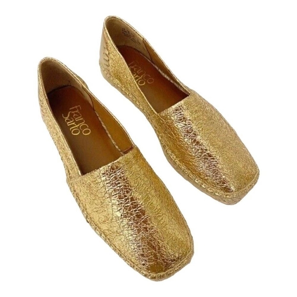 Women Shoes FRANCO SARTO Kenna Slip On Espadrilles Gold Crinkle Loafer Flats - Picture 2 of 7